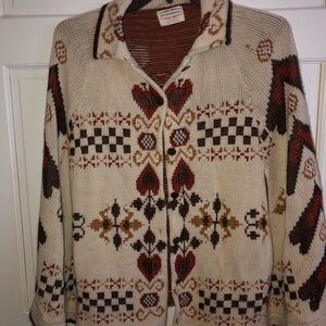 Pendleton Cream and Brown Patterned Cardigan